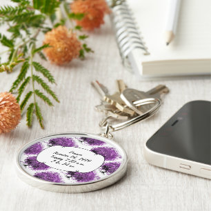 Forest Purple Heart Leaf Tree Wedding Key Ring