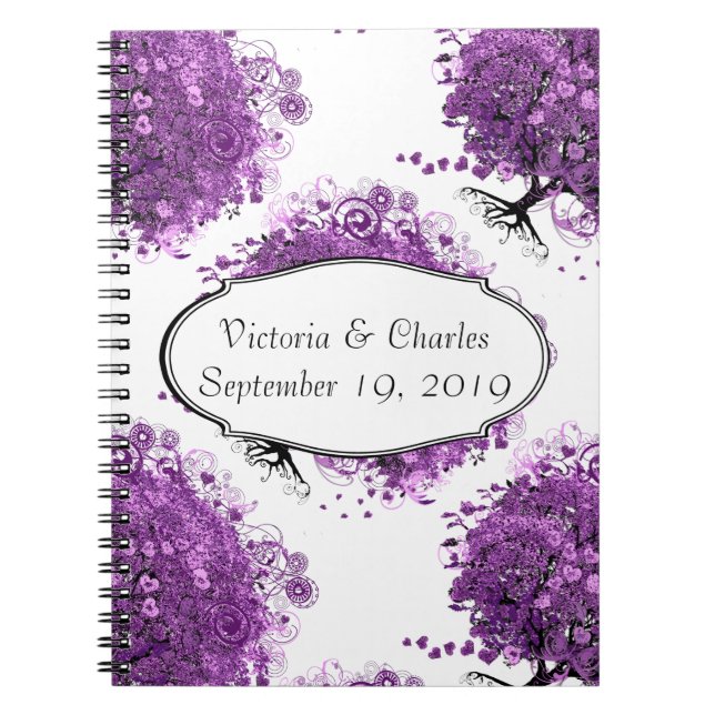 Forest Purple Heart Leaf Tree Wedding Notebook (Front)