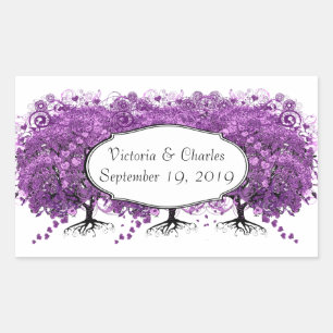 Forest Purple Heart Leaf Tree Wedding Rectangular Sticker