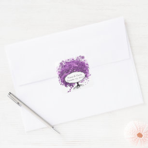Forest Purple Heart Leaf Tree Wedding Square Sticker