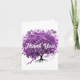 Forest Purple Heart Leaf Tree Wedding Thank You Card