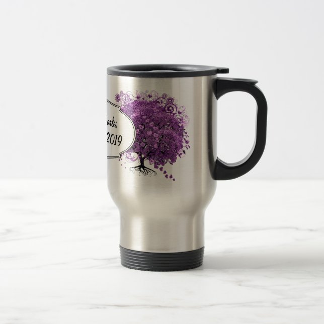 Forest Purple Heart Leaf Tree Wedding Travel Mug (Right)