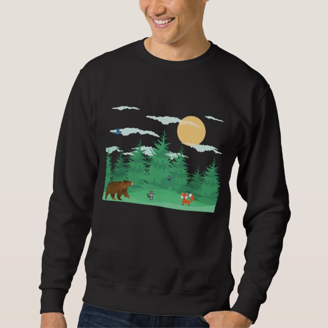 Forest Racoon Fox Bear Butterfly Bird Cartoon Sweatshirt (Front)