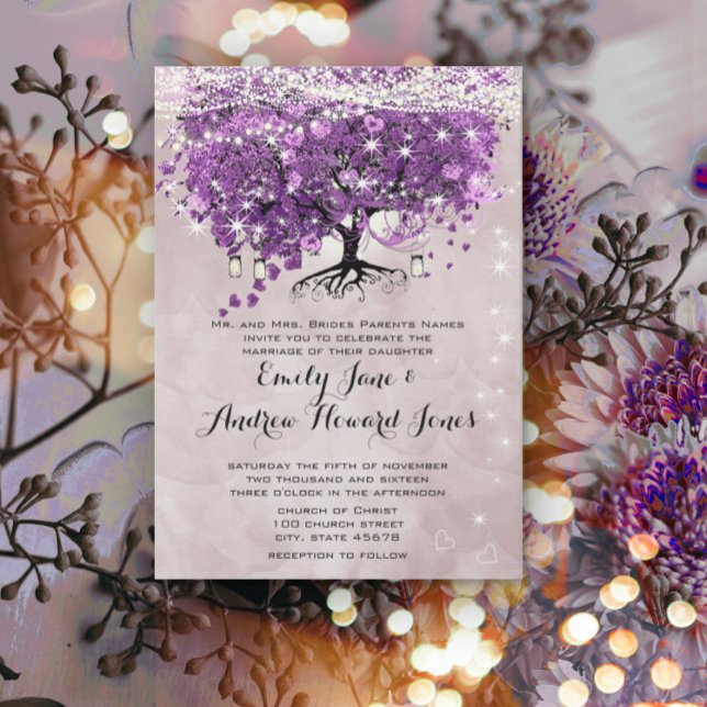 Forest Radiant Purple Under the Stars Mason Jar Invitation (Creator Uploaded)