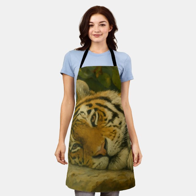 Forest Reverie – Resting Tiger in Jungle Light Apron (Worn)