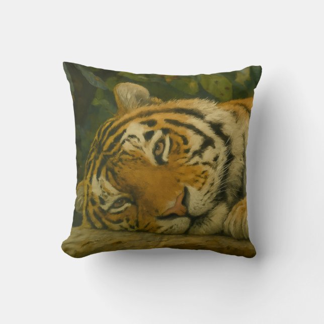 Forest Reverie – Resting Tiger in Jungle Light Cushion (Front)