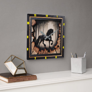 Forest Ride: Personalised Charred Wood Friesian Square Wall Clock
