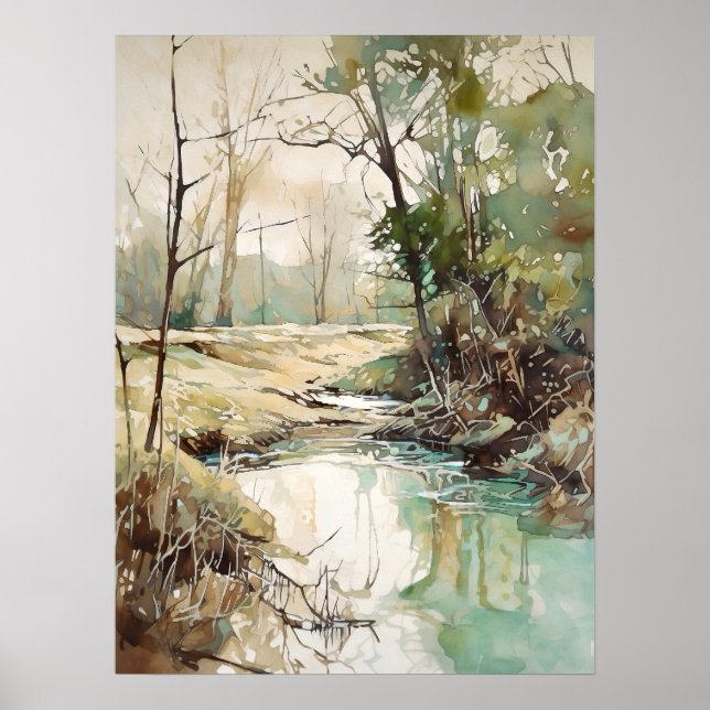 Forest River Watercolor Painting  Poster (Front)