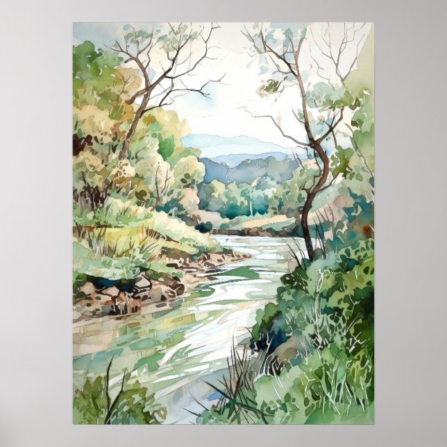 Forest River Watercolor Painting  Poster (Front)