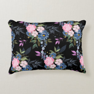Forest roses Black Decorative Cushion