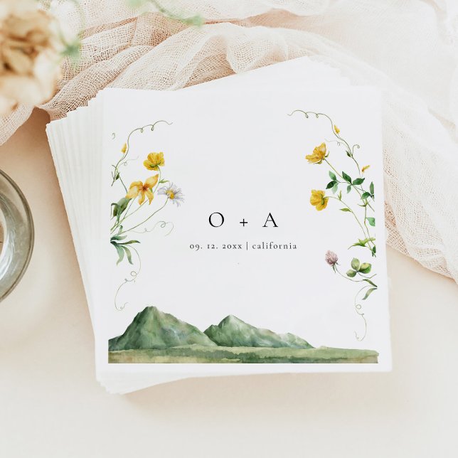 Forest Rustic Boho Wildflower Monogrammed Wedding Napkin (Creator Uploaded)