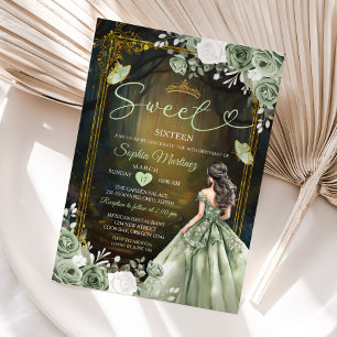 Forest Sage Green Princess Quinceañera Invitation