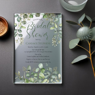 Forest Sage Green Seeded Eucalyptus Bridal Shower Acrylic Invitations