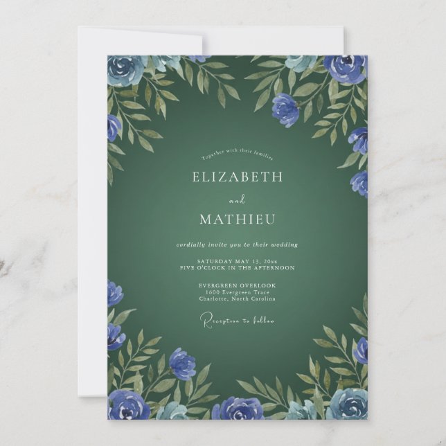 Forest Sapphire Wreath Wedding Invitation (Front)
