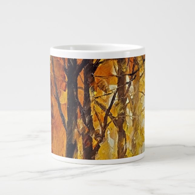 forest scene in golden fall tones large coffee mug (Front)