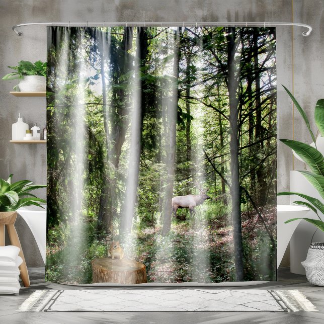 Forest Scene With Chipmunk And Elk Shower Curtain (Creator Uploaded)
