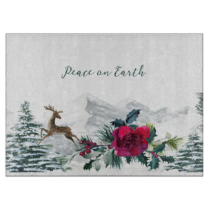 Forest Scene with Rose and Holly Cutting Board