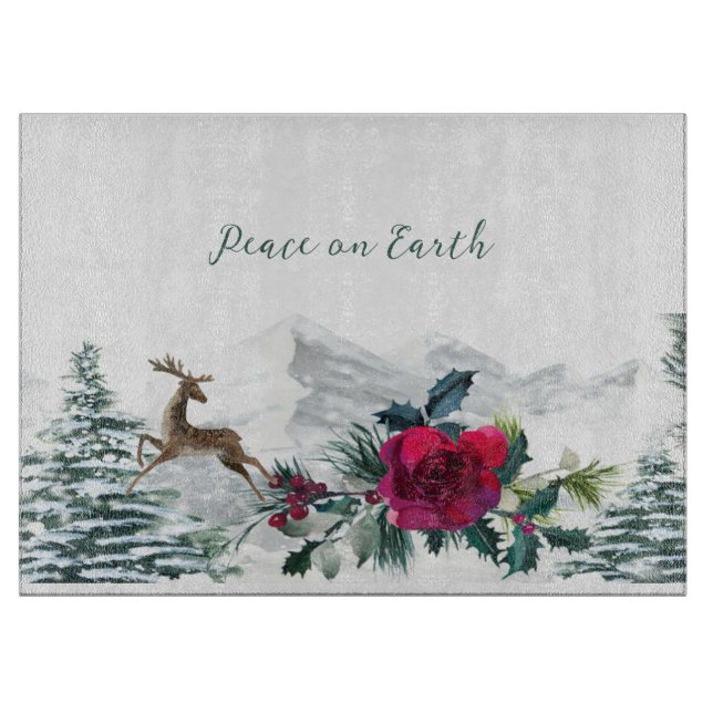 Forest Scene with Rose and Holly Cutting Board (Front)