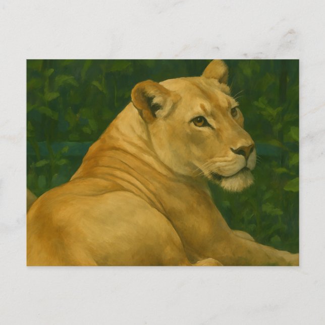 Forest Sentinel – Resting Lioness in Golden Light Postcard (Front)