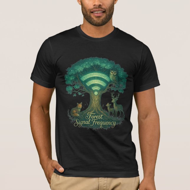 Forest Signal Frequency T-Shirt – Nature WiFi Tree (Front)