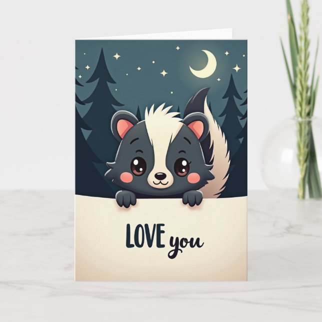 Forest Skunk Love You Moon Card (Front)