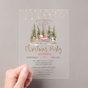 Forest, Sleigh, Lights Gold Christmas Company Acrylic Invitations