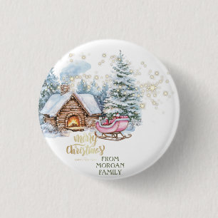 Forest Snow House Sleigh 3 Cm Round Badge