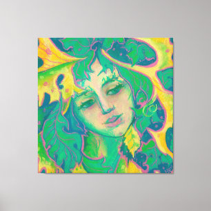 Forest Spirit, Surreal Fantasy Portrait Green Folk Canvas Print