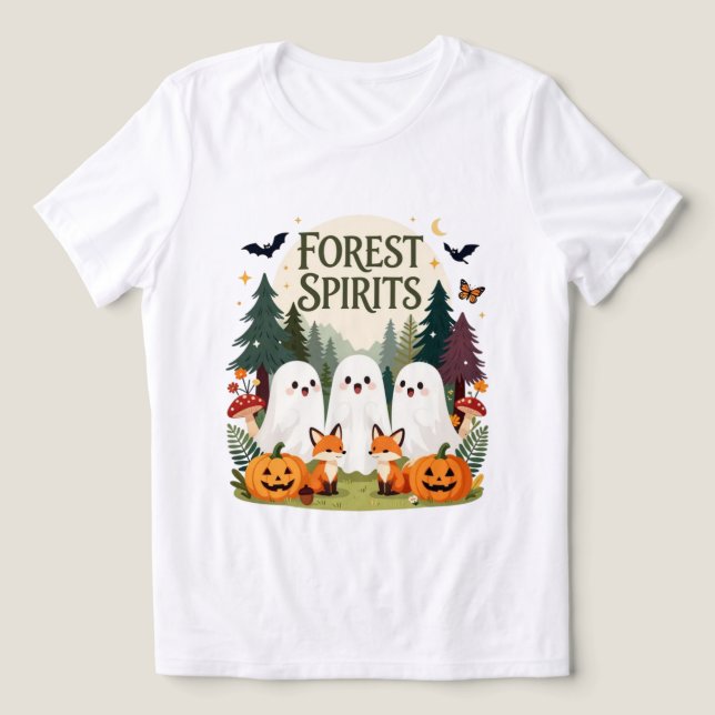 Forest Spirits Cute Ghosts & Foxes Halloween Tri-Blend Shirt (Design Front)