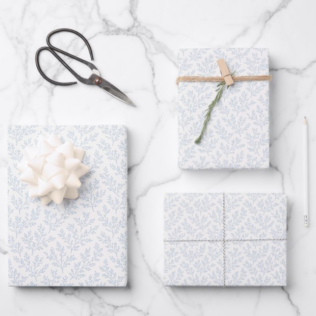 Forest Sprigs Dusty Blue - Neutral Wrapping Paper Sheet (Front)