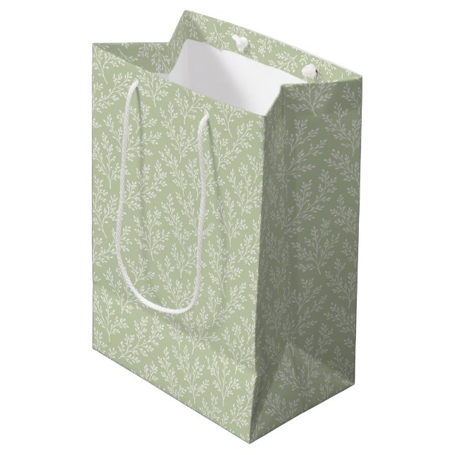 Forest Sprigs Neutral - Soft Olive Medium Gift Bag (Front Angled)