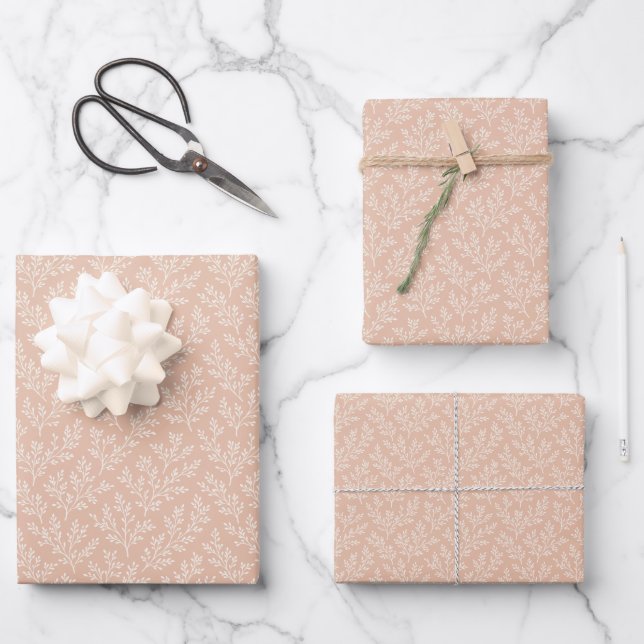 Forest Sprigs Neutral - Warm Apricot Wrapping Paper Sheet (Front)
