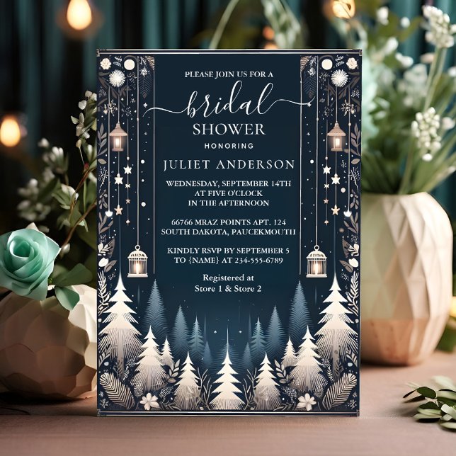 Forest Stars Snow Bright Winter Bridal Shower Invitation (Creator Uploaded)