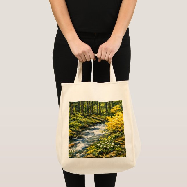 Forest Stream with Yellow Wildflowers Tote Bag (Front (Product))