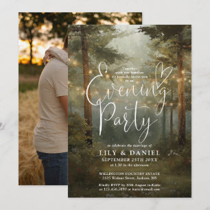 Forest String Lights Photo Wedding Evening Party Invitation