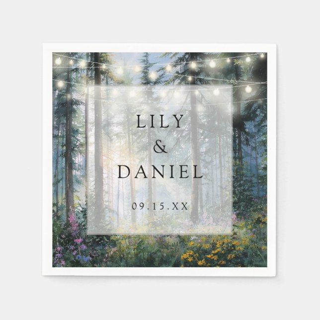 Forest String Lights Wildflower Floral Wedding Napkin (Front)