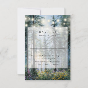 Forest String Lights Wildflowers Floral Wedding RSVP Card