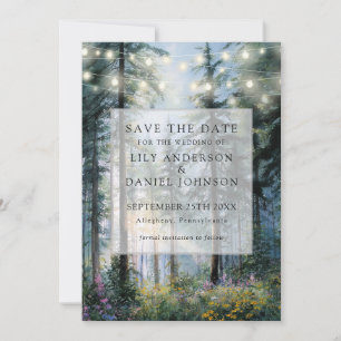 Forest String Lights Wildflowers Floral Wedding Save The Date