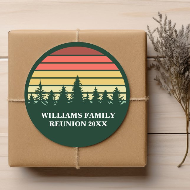 Forest Sunset Camping Trip Custom Family Reunion Classic Round Sticker (Creator Uploaded)