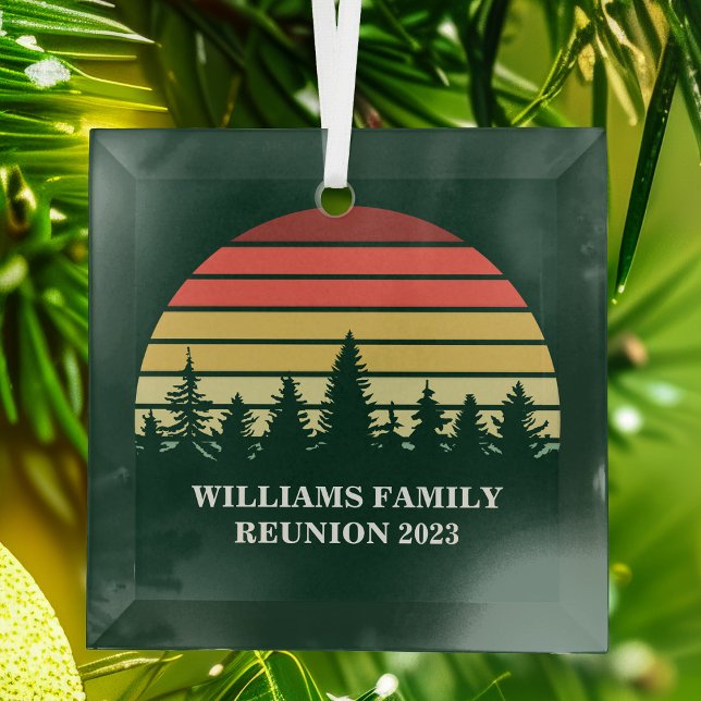 Forest Sunset Camping Trip Custom Family Reunion Glass Tree Decoration (Creator Uploaded)