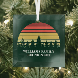 Forest Sunset Camping Trip Custom Family Reunion Glass Tree Decoration