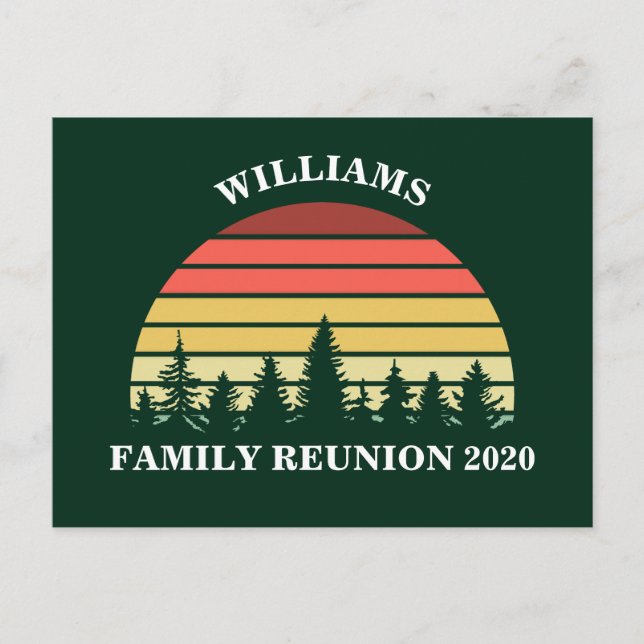 Forest Sunset Camping Trip Custom Family Reunion Postcard (Front)