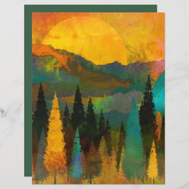 Forest Sunset Watercplor Scrapbook Paper (Front/Back)
