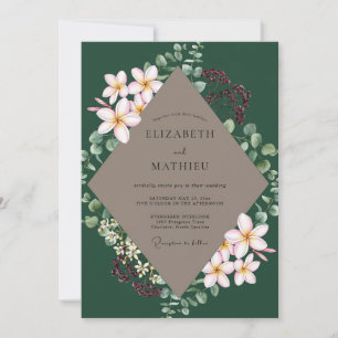 Forest Taupe Plumeria Eucalyptus Wedding Invitation