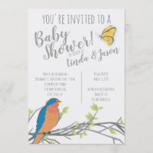 Forest Theme  Baby Shower with Bluebird & Foliage