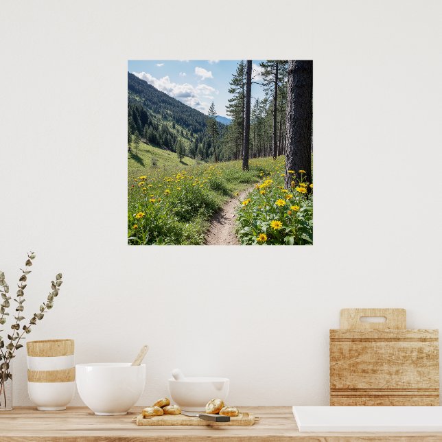  Forest Trail with Yellow Wildflowers Poster (Kitchen)