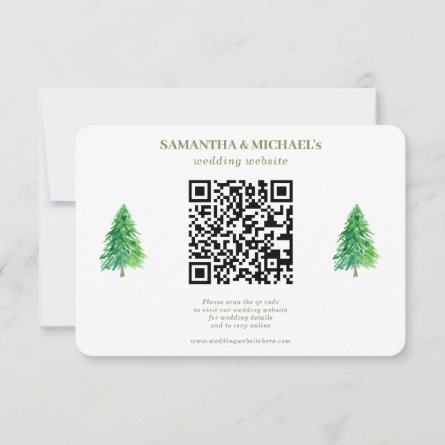 Forest Tree Floral Qr Wedding Website Detail RSVP Card (Front)