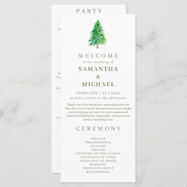 Forest Tree Flower Floral Wedding Program Menu (Front/Back)