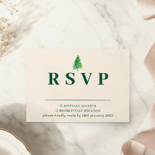 Forest Tree Watercolor   Floral Wedding Christmas RSVP Card