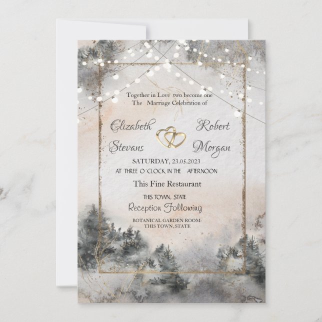 Forest Tree Woodland Lights Wedding Invitation (Front)